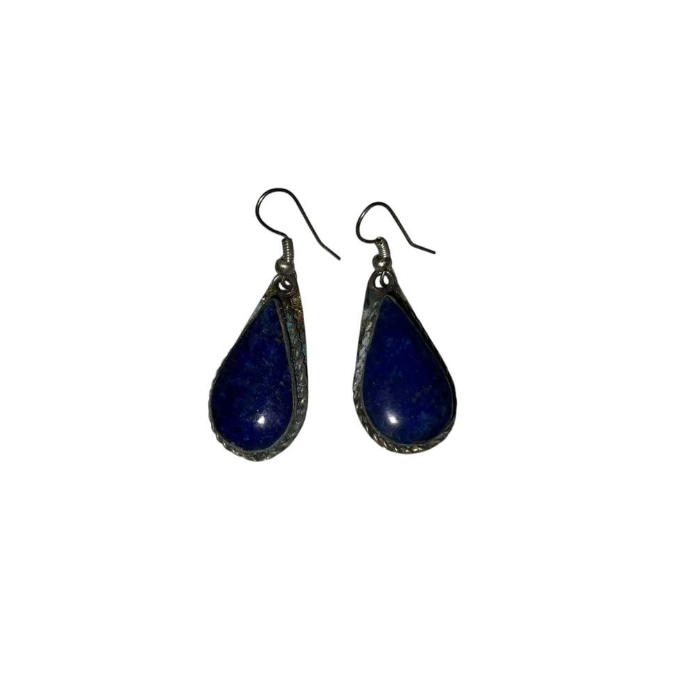 Iris Apfel & Bajalia Deep Blue Lapis Teardrop Dangle Earrings Bohemian Statement